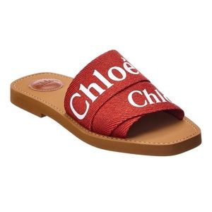Chloé Woody Linen Slides 38 (8) Terracotta Red